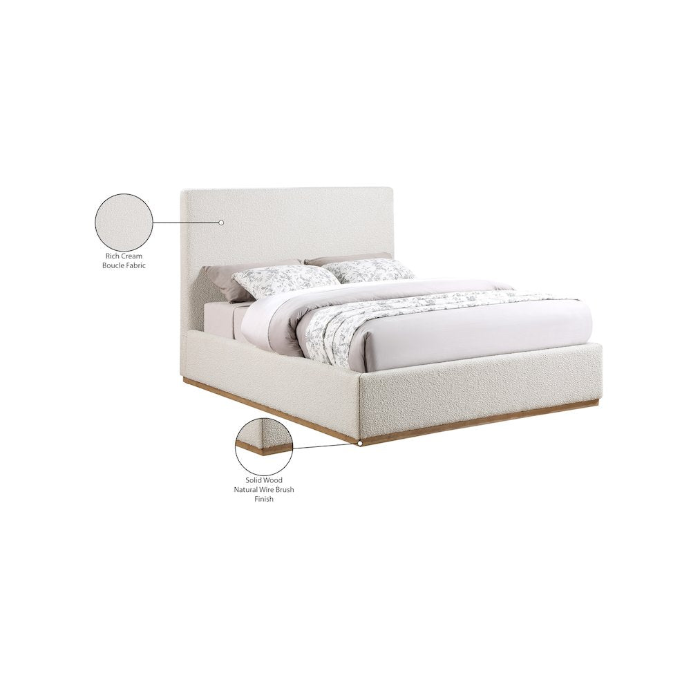 Monaco Cream Boucle Fabric Queen Bed