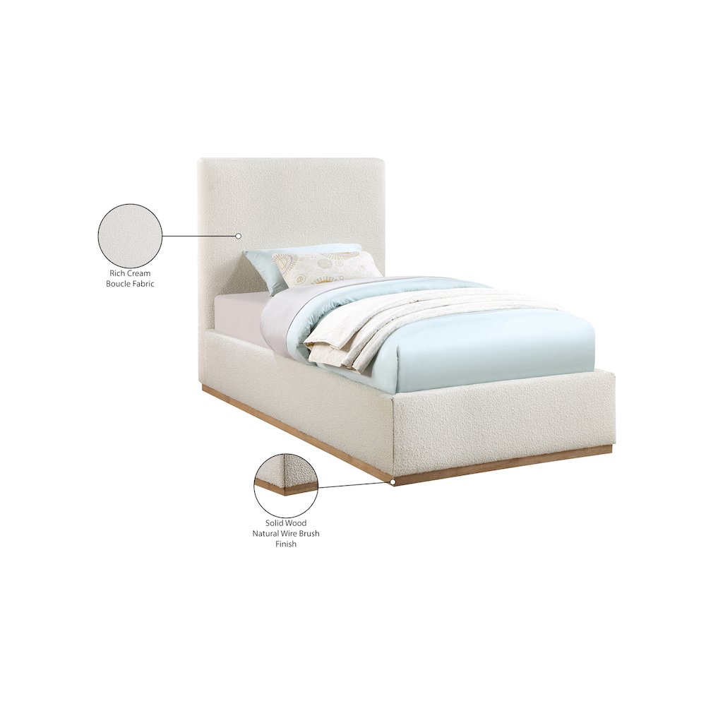 Monaco Cream Boucle Fabric Twin Bed