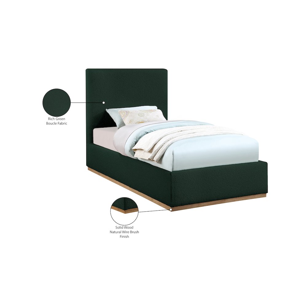 Monaco Green Boucle Fabric Twin Bed