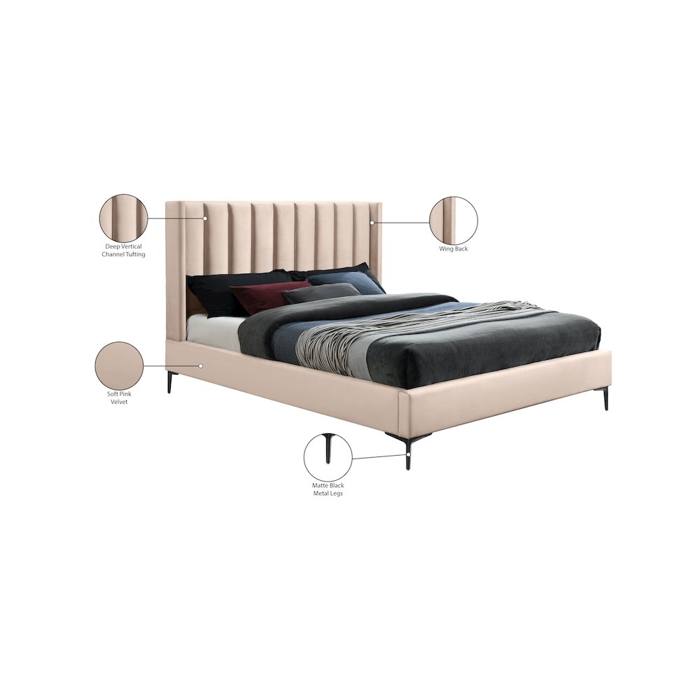 Nadia Pink Velvet King Bed