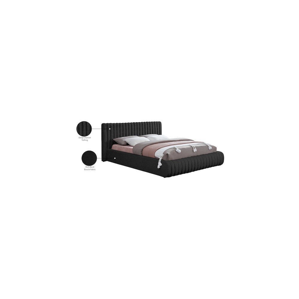 Nash Black Boucle Fabric Queen Bed