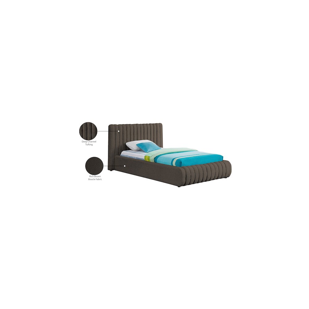 Nash Brown Boucle Fabric Twin Bed