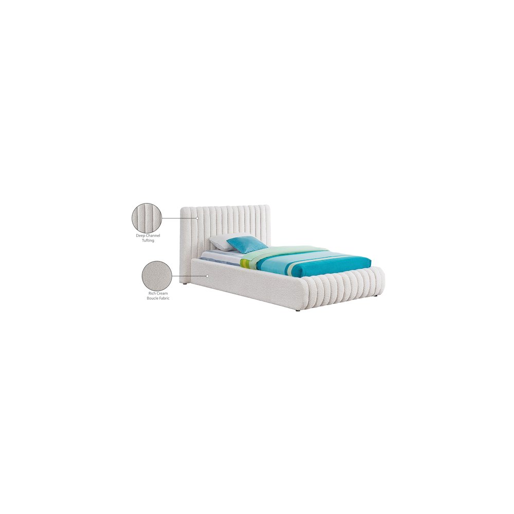 Nash Cream Boucle Fabric Twin Bed