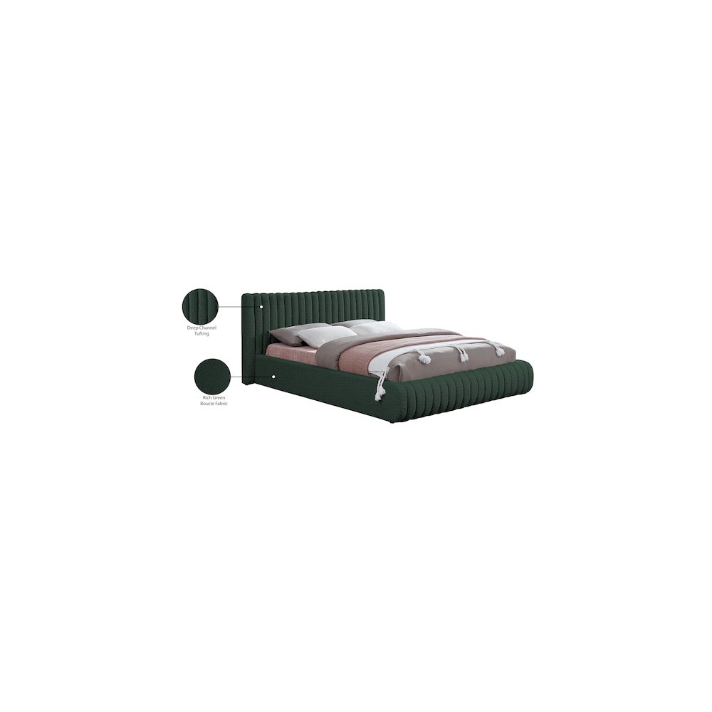 Nash Green Boucle Fabric Queen Bed