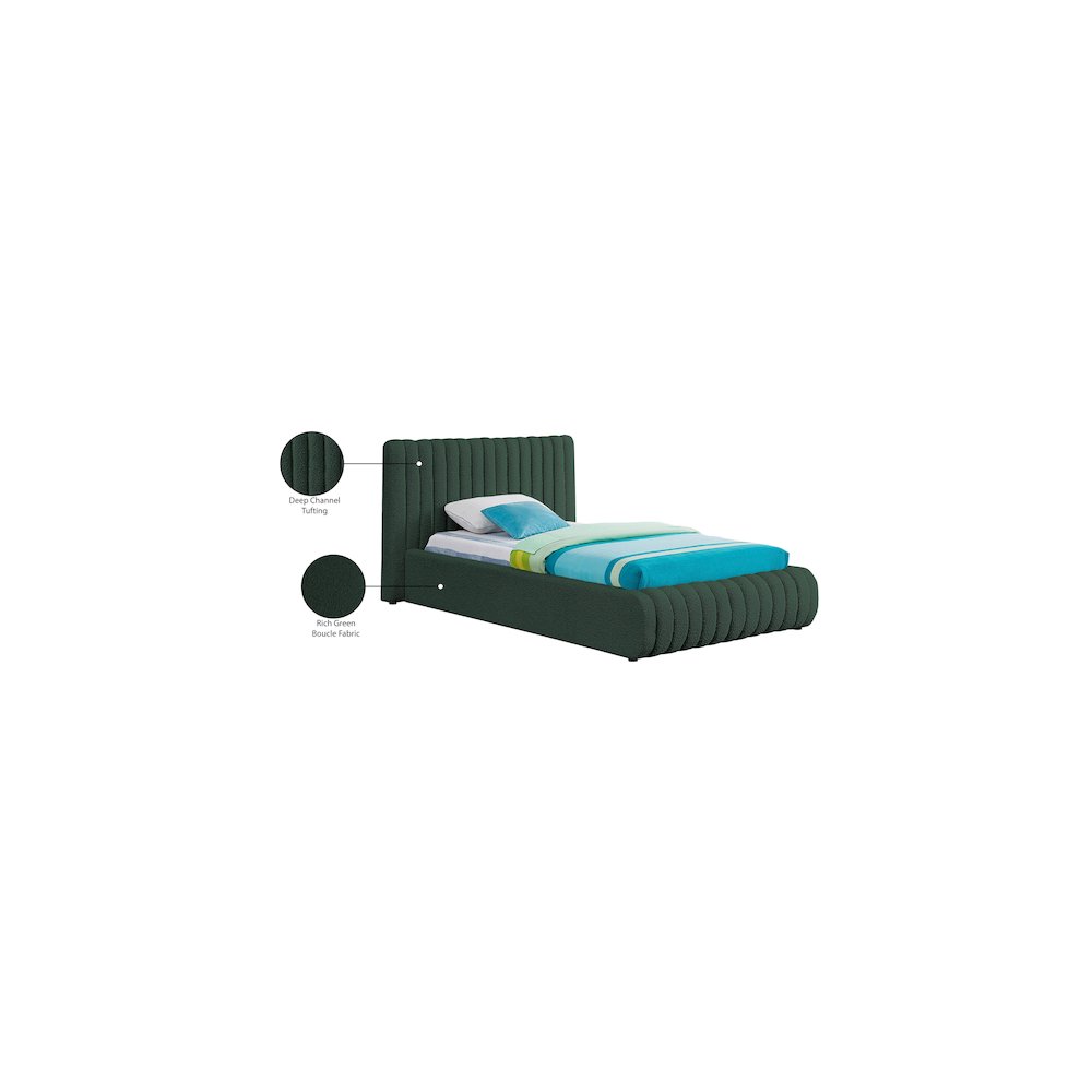 Nash Green Boucle Fabric Twin Bed