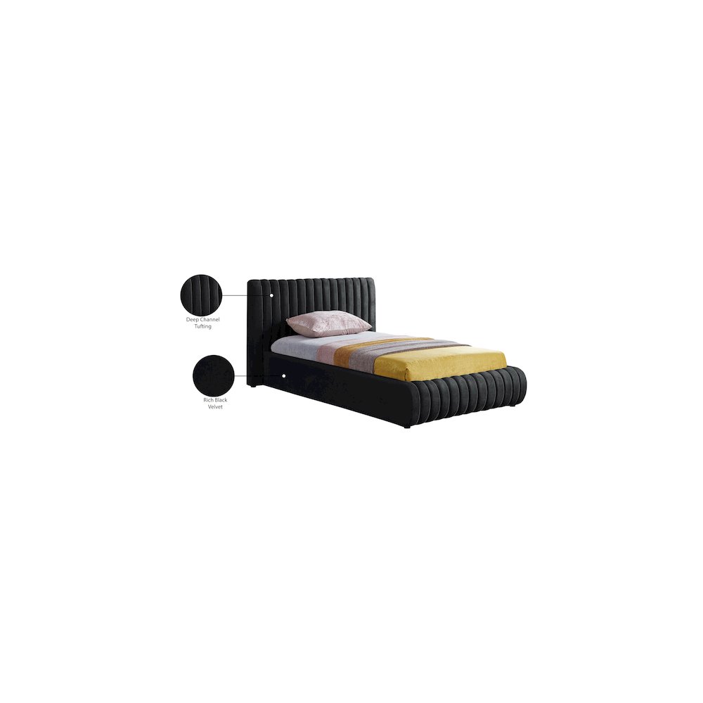 Nico Black Velvet Twin Bed