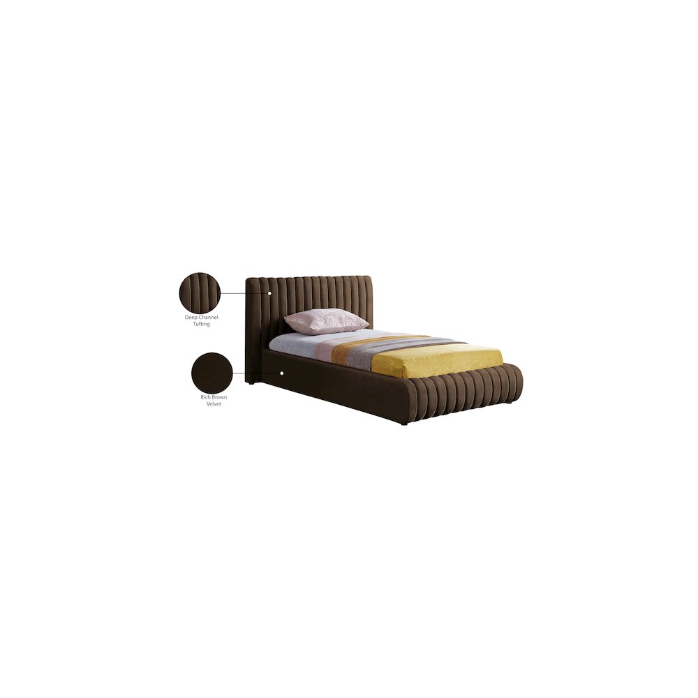 Nico Brown Velvet Twin Bed
