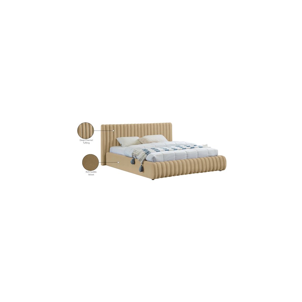 Nico Camel Velvet King Bed