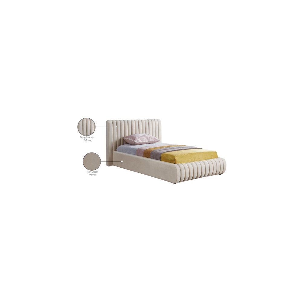 Nico Cream Velvet Twin Bed