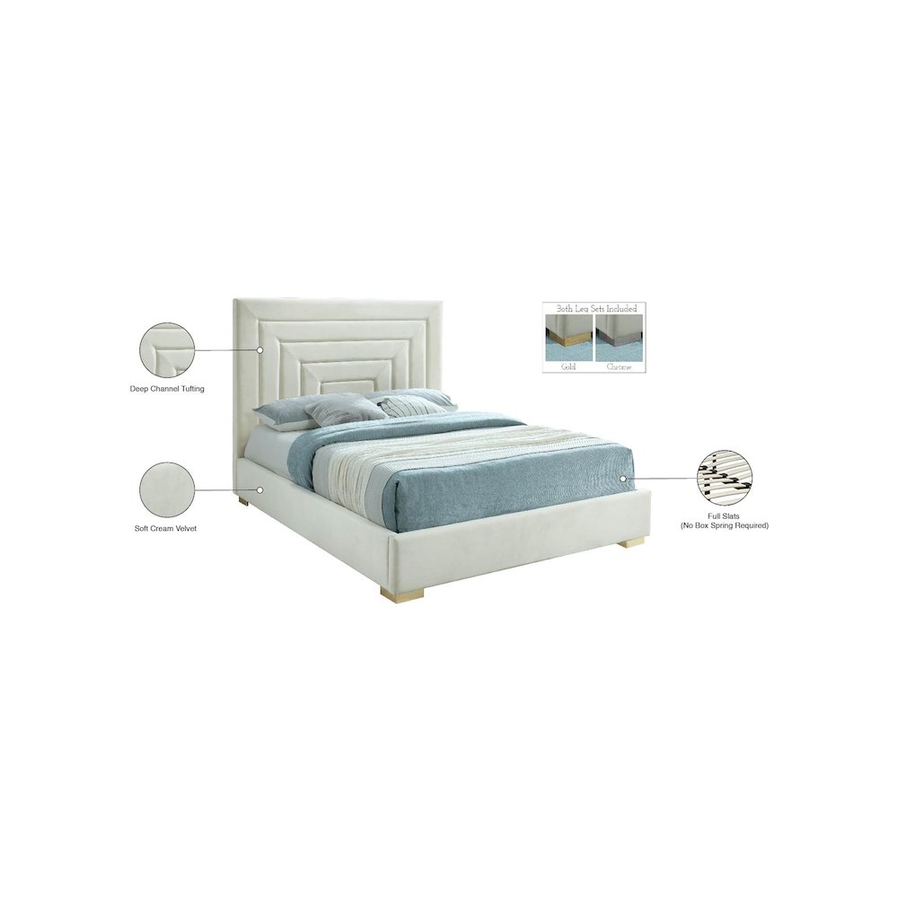 Nora Cream Velvet Full Bed