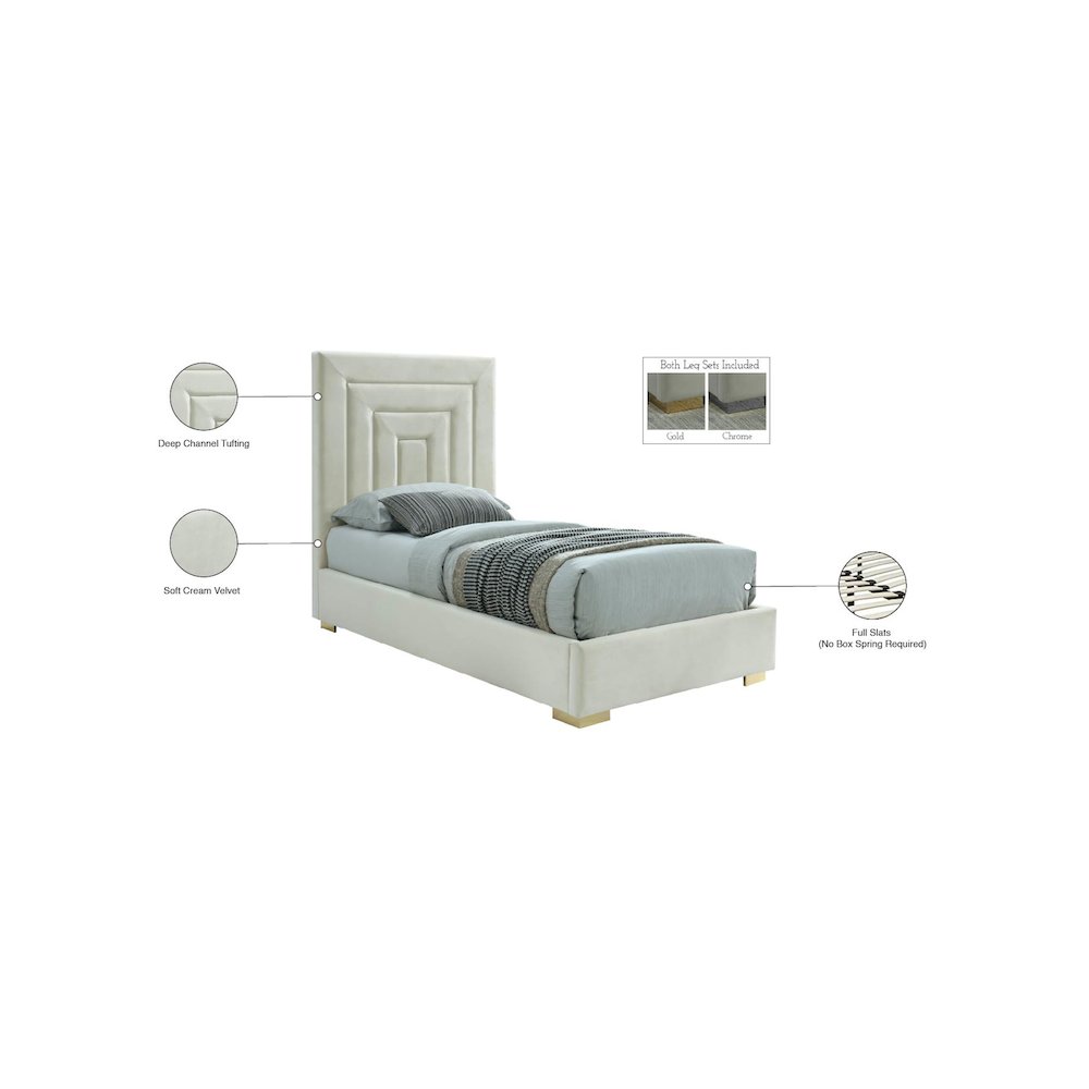 Nora Cream Velvet Twin Bed