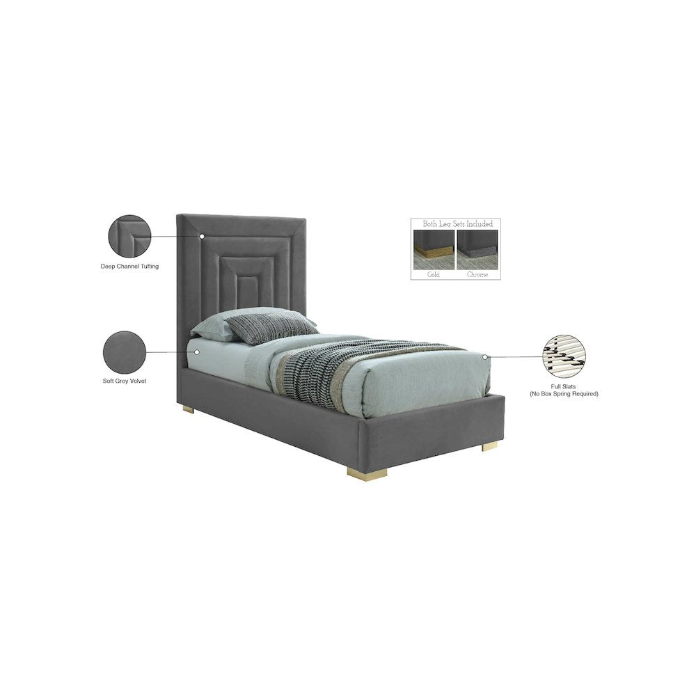 Nora Grey Velvet Twin Bed