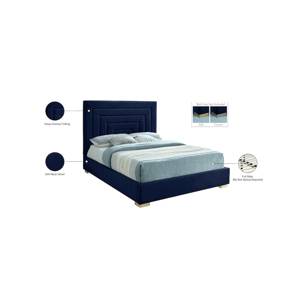Nora Navy Velvet Queen Bed
