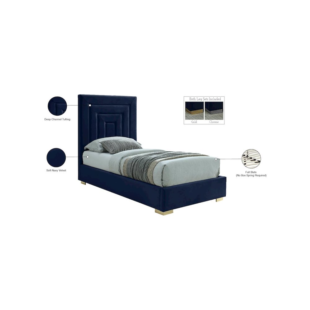 Nora Navy Velvet Twin Bed