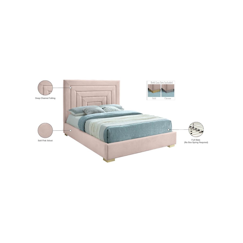 Nora Pink Velvet Queen Bed