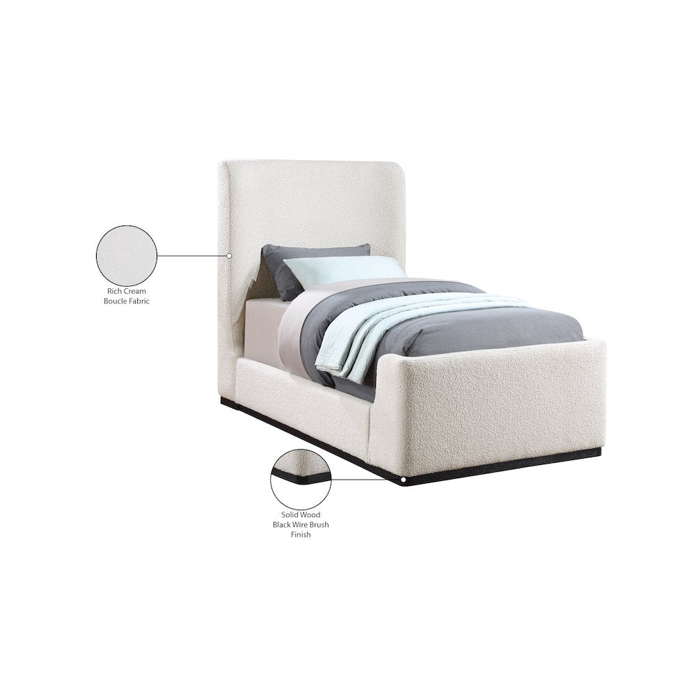 Oliver Cream Boucle Fabric Twin Bed