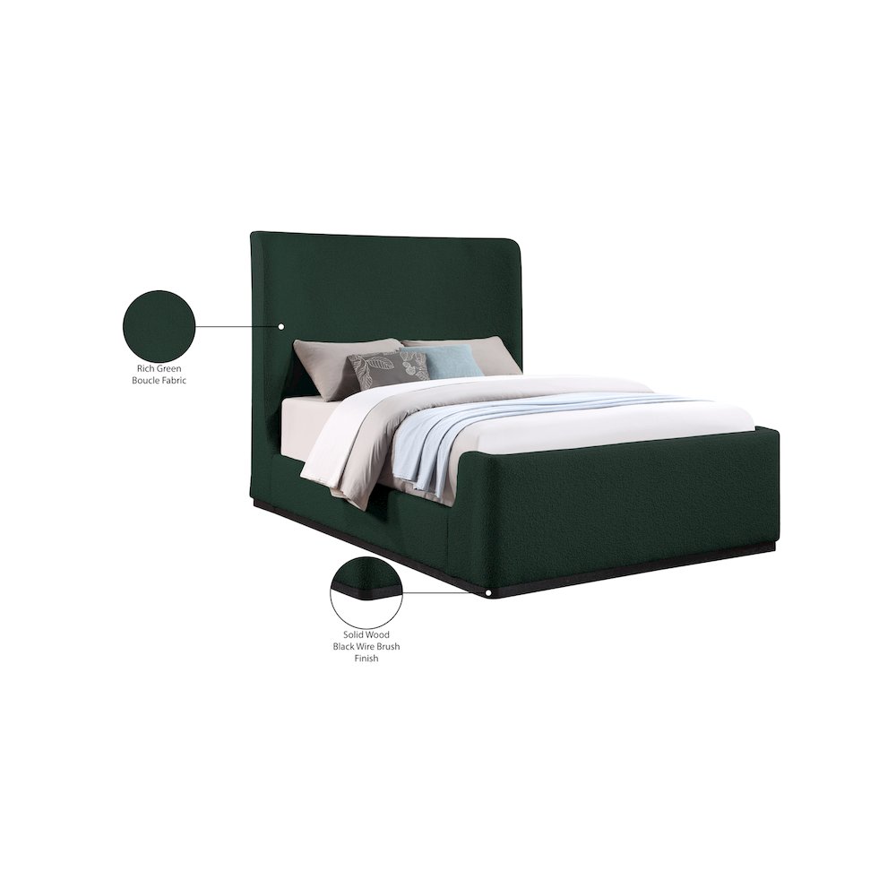 Oliver Green Boucle Fabric Queen Bed