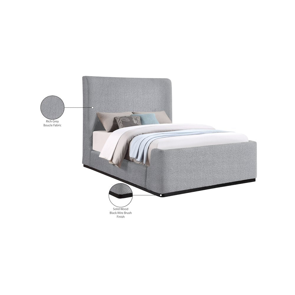 Oliver Grey Boucle Fabric Queen Bed