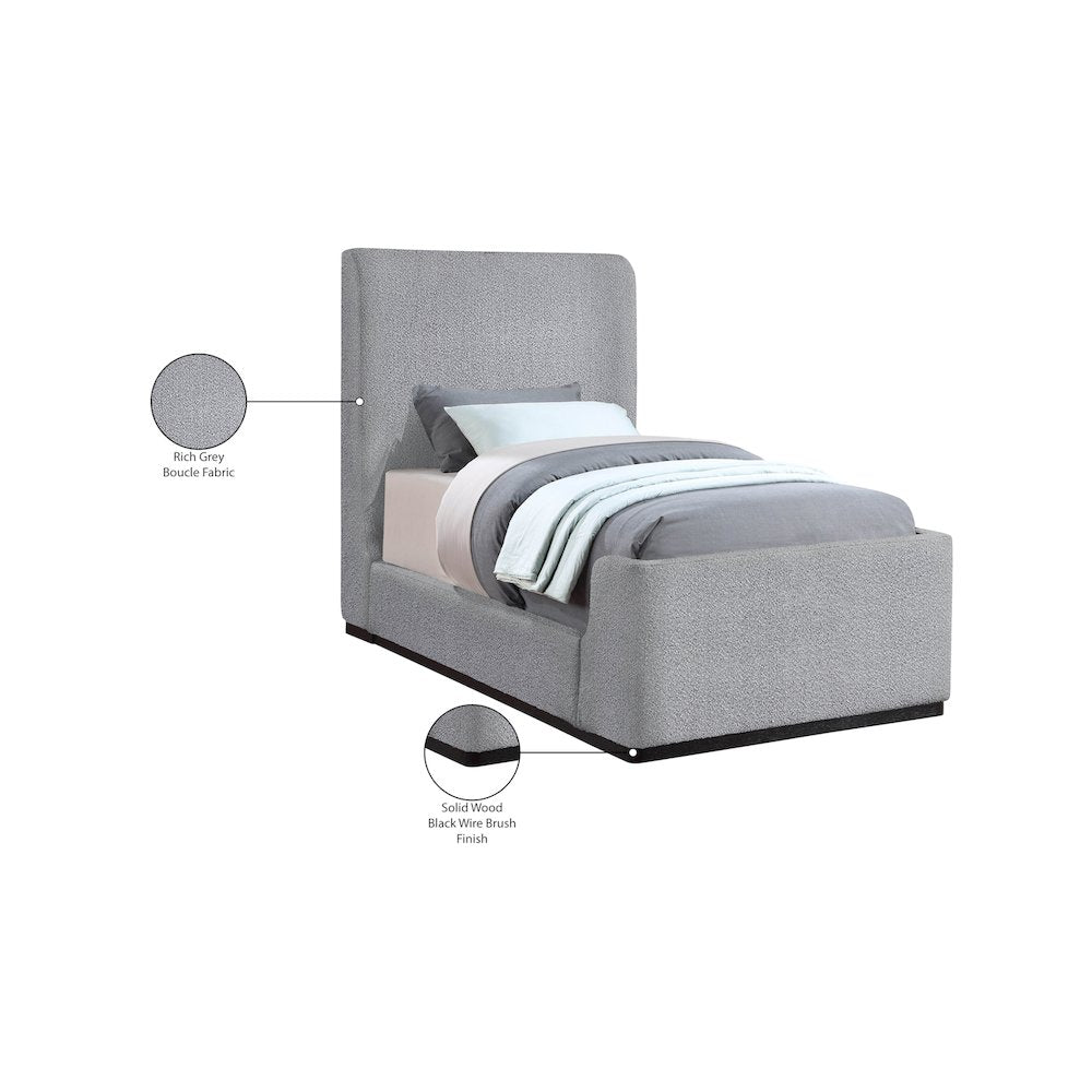 Oliver Grey Boucle Fabric Twin Bed
