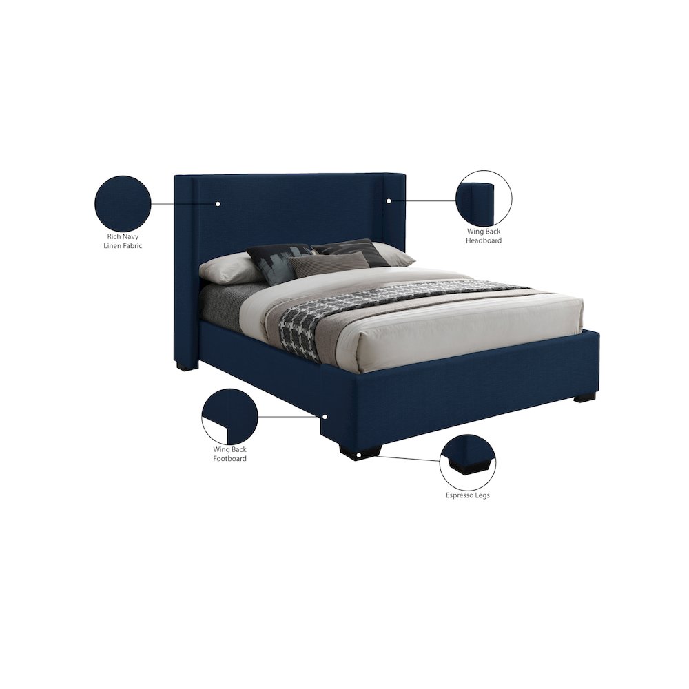 Oxford Navy Linen Textured Fabric Queen Bed