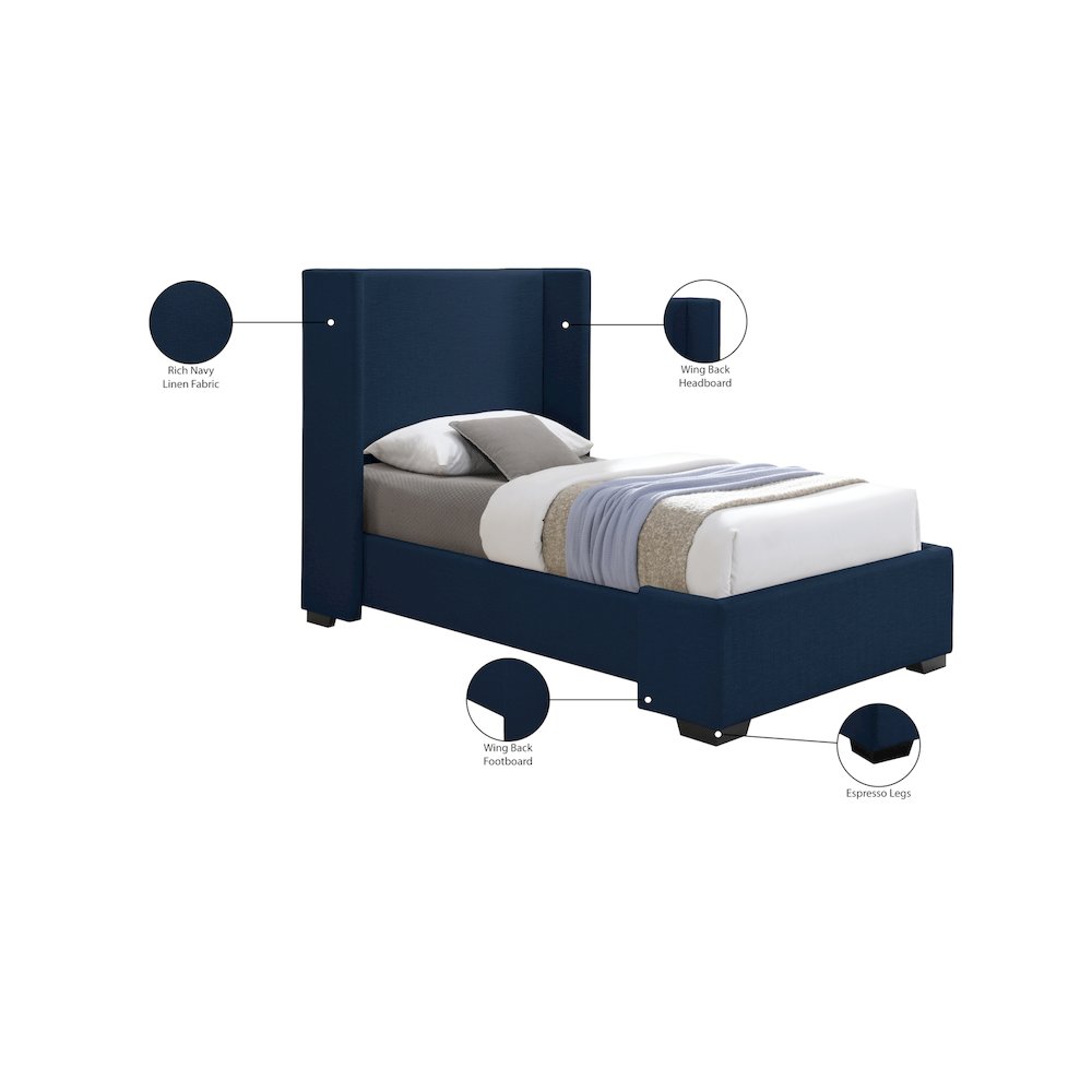 Oxford Navy Linen Textured Fabric Twin Bed