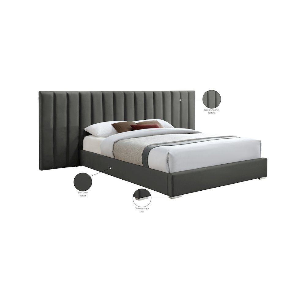 Pablo Grey Velvet King Bed