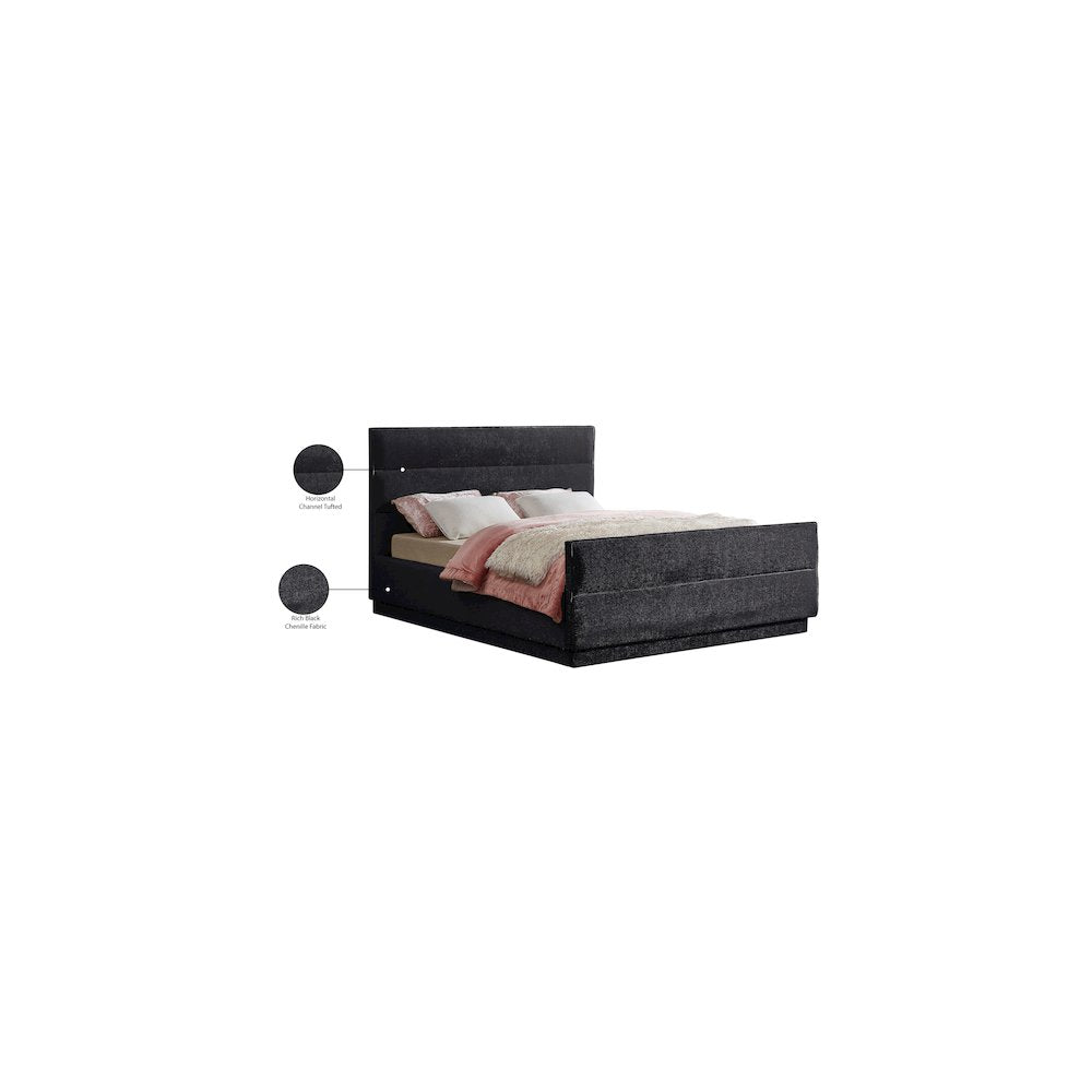 Paxton Black Chenille Fabric Queen Bed