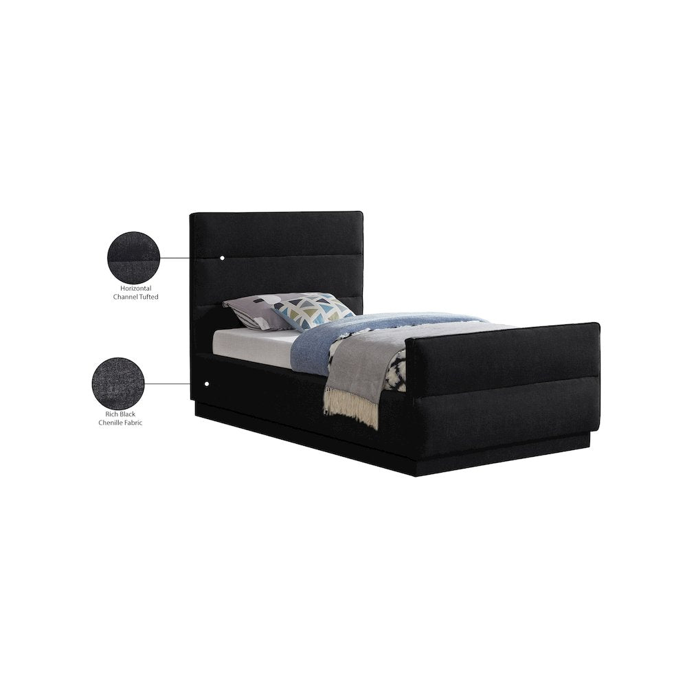 Paxton Black Chenille Fabric Twin Bed