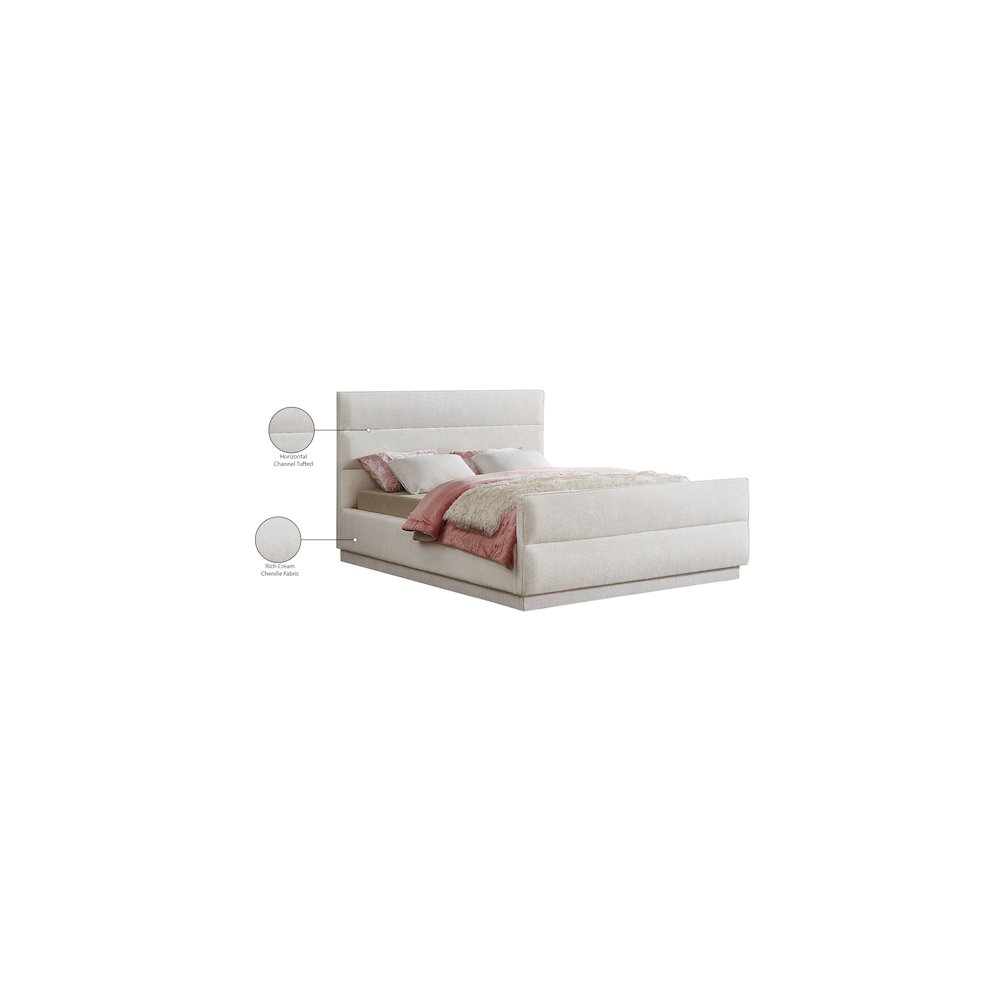 Paxton Cream Chenille Fabric Queen Bed