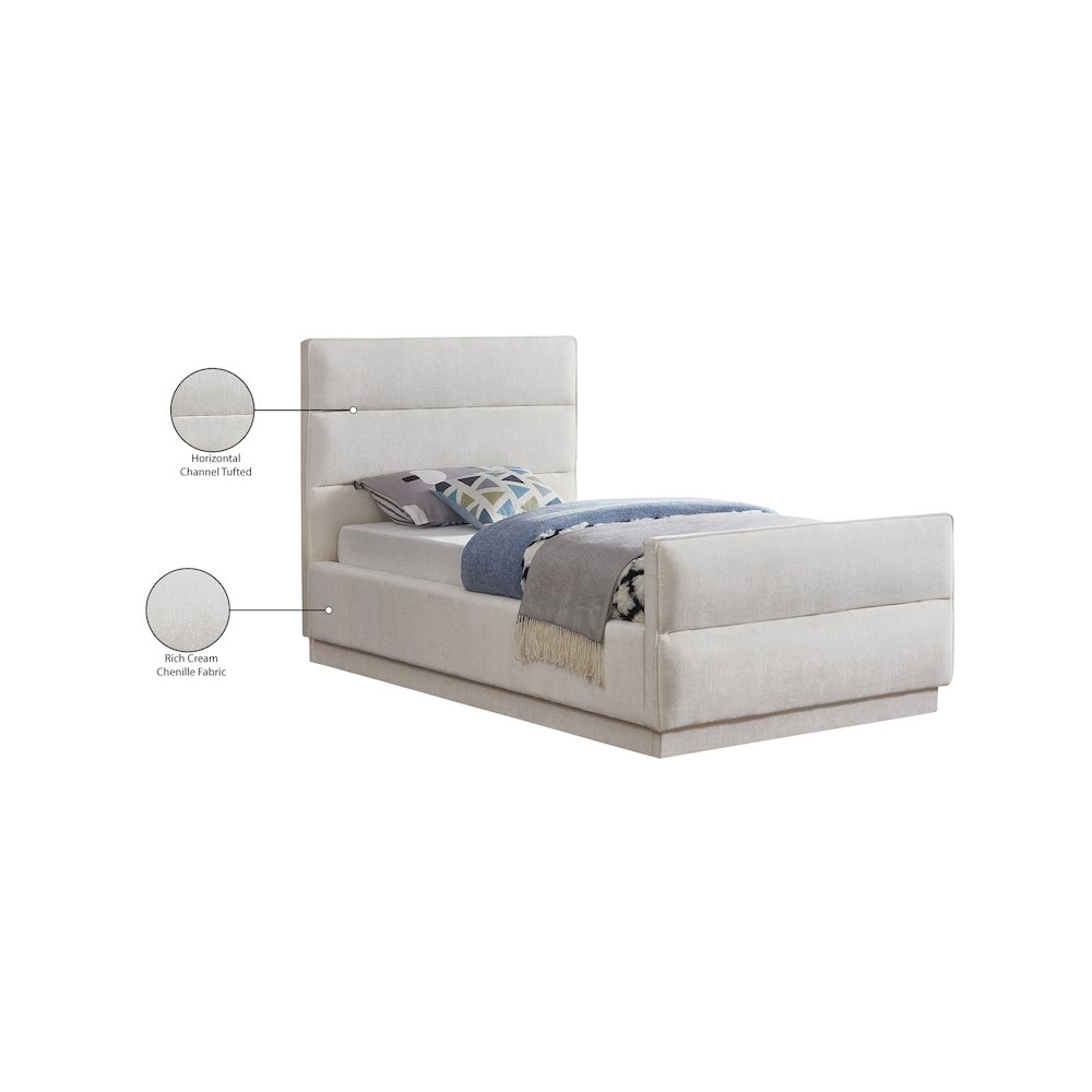 Paxton Cream Chenille Fabric Twin Bed