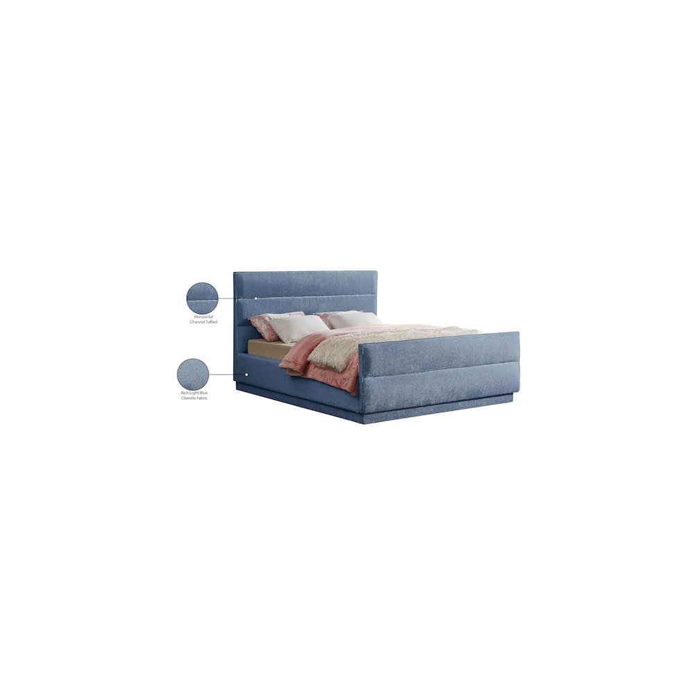 Paxton Light Blue Chenille Fabric King Bed