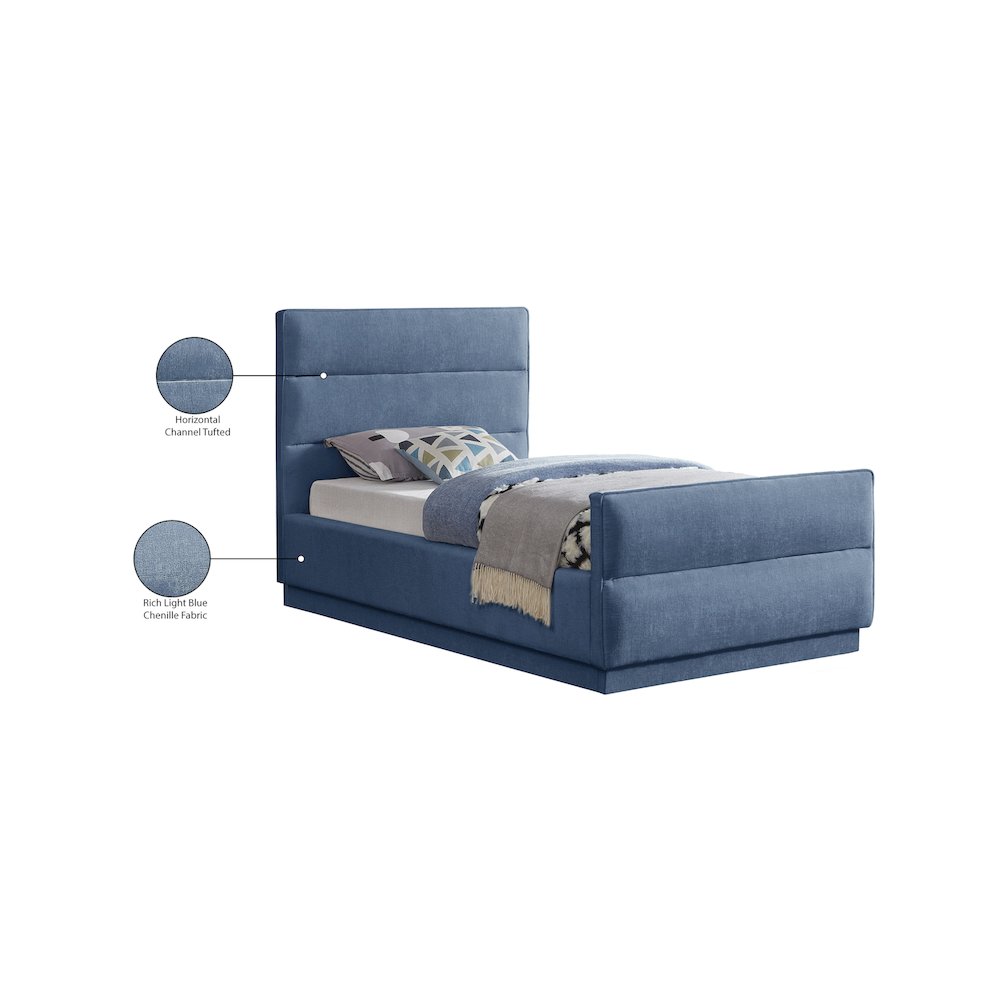 Paxton Light Blue Chenille Fabric Twin Bed