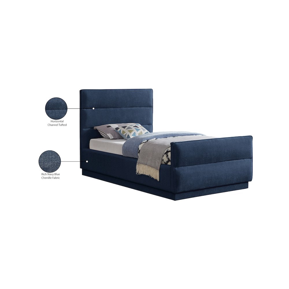 Paxton Navy Chenille Fabric Twin Bed