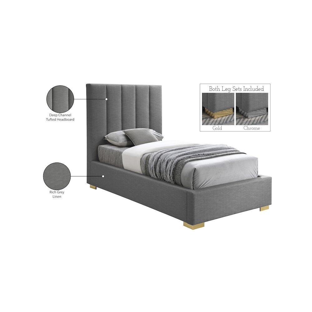 Pierce Grey Linen Textured Fabric Twin Bed