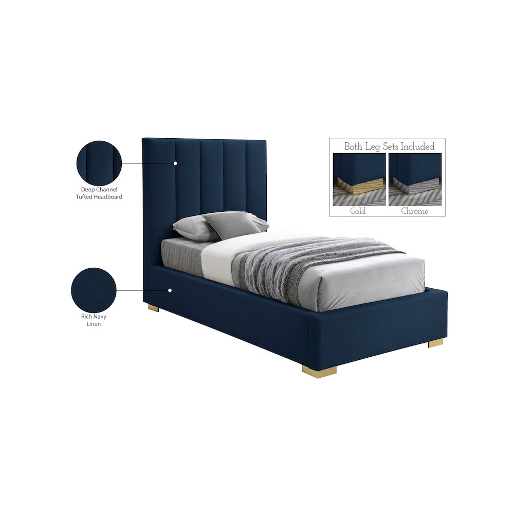 Pierce Navy Linen Textured Fabric Twin Bed