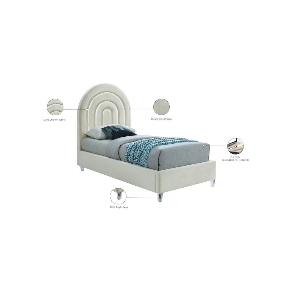 Rainbow Cream Velvet Twin Bed