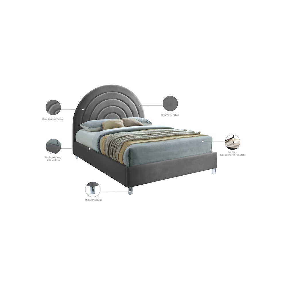 Rainbow Grey Velvet King Bed