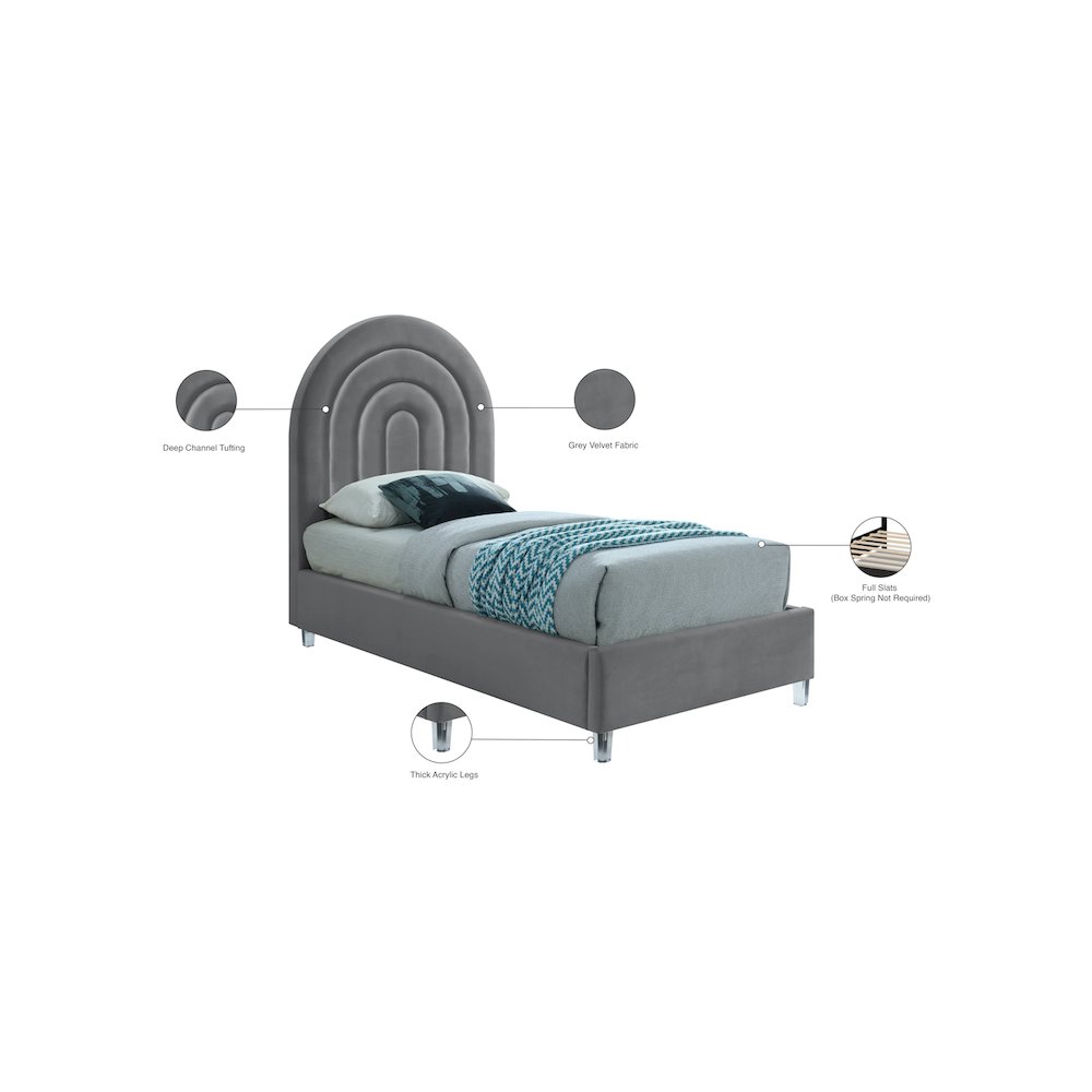 Rainbow Grey Velvet Twin Bed
