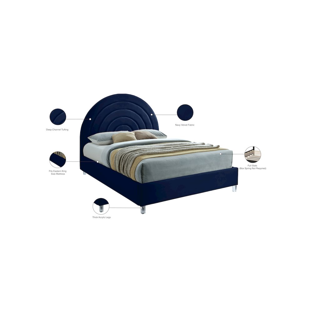 Rainbow Navy Velvet King Bed