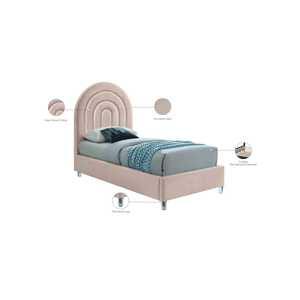 Rainbow Pink Velvet Twin Bed