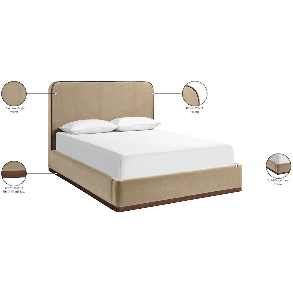 Rava Beige / Brown Velvet Upholstered Full Bed