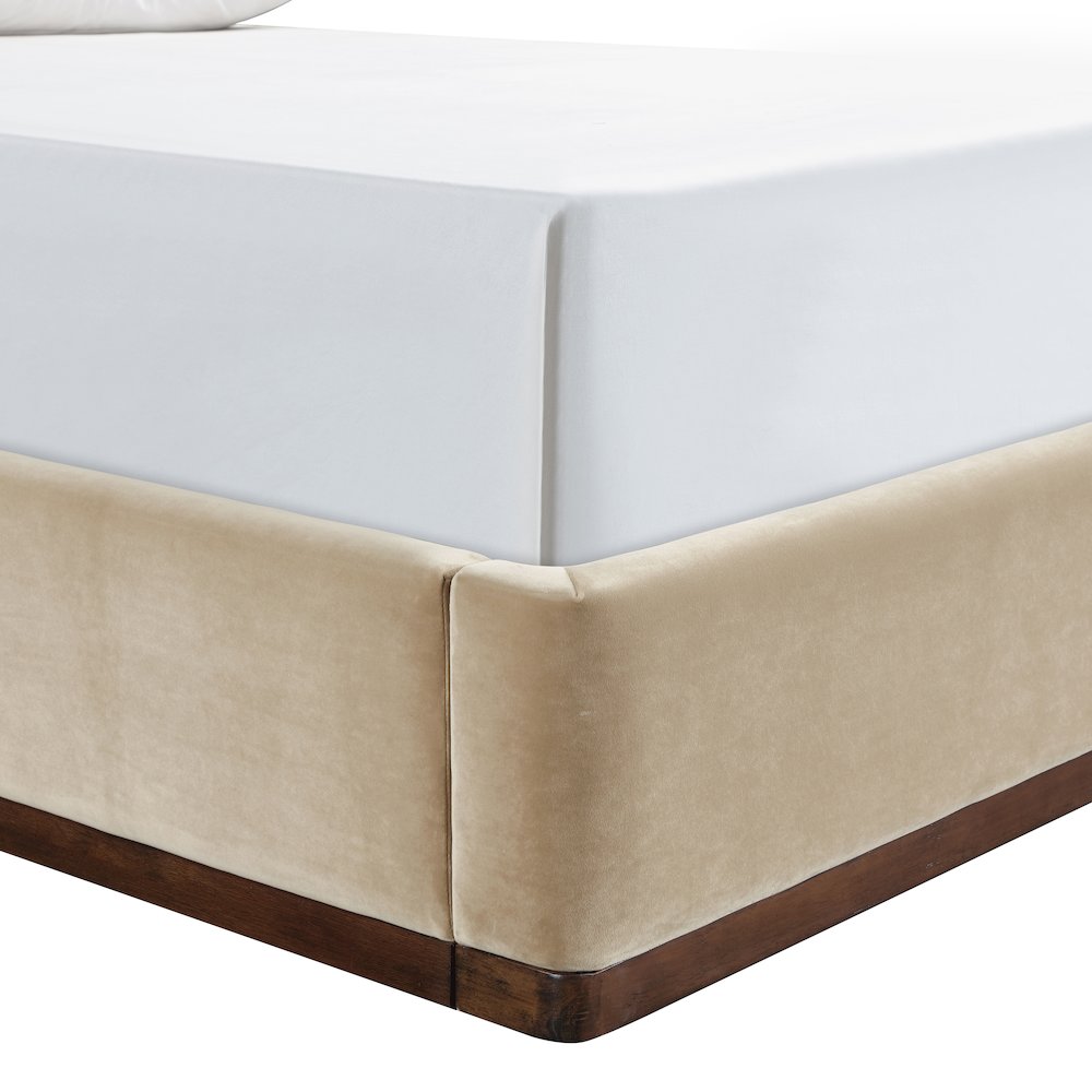 Rava Beige / Brown Velvet Upholstered Queen Bed