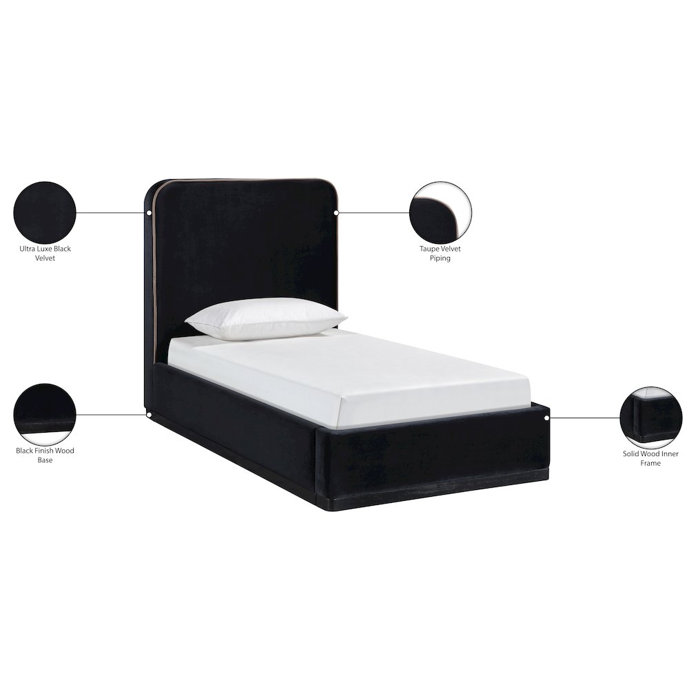 Rava Black / Taupe Velvet Upholstered Twin Bed