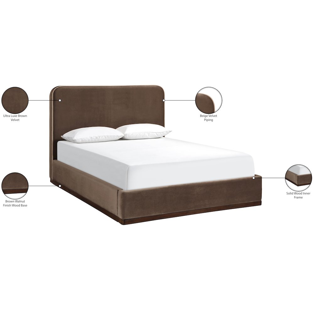 Rava Brown / Beige Velvet Upholstered King Bed