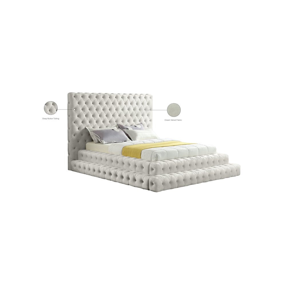 Revel Cream Velvet Queen Bed