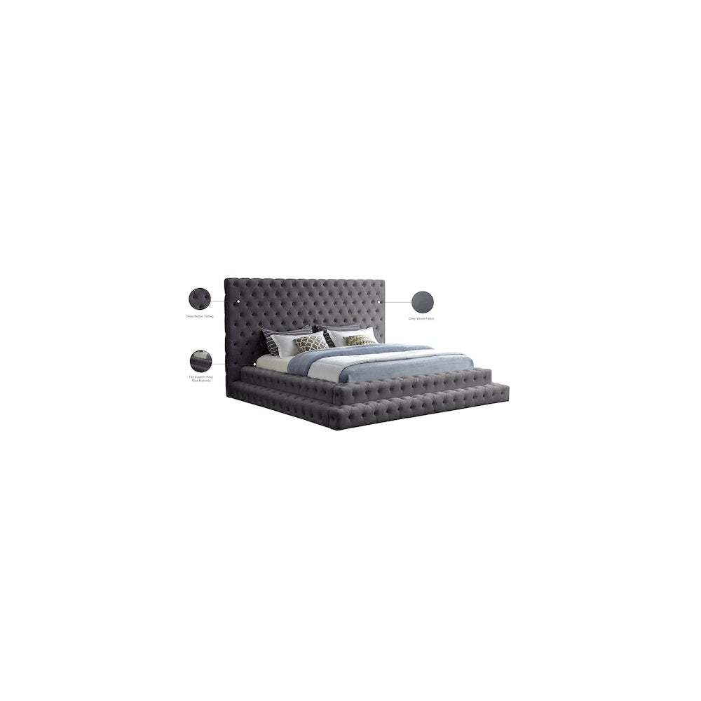 Revel Grey Velvet King Bed