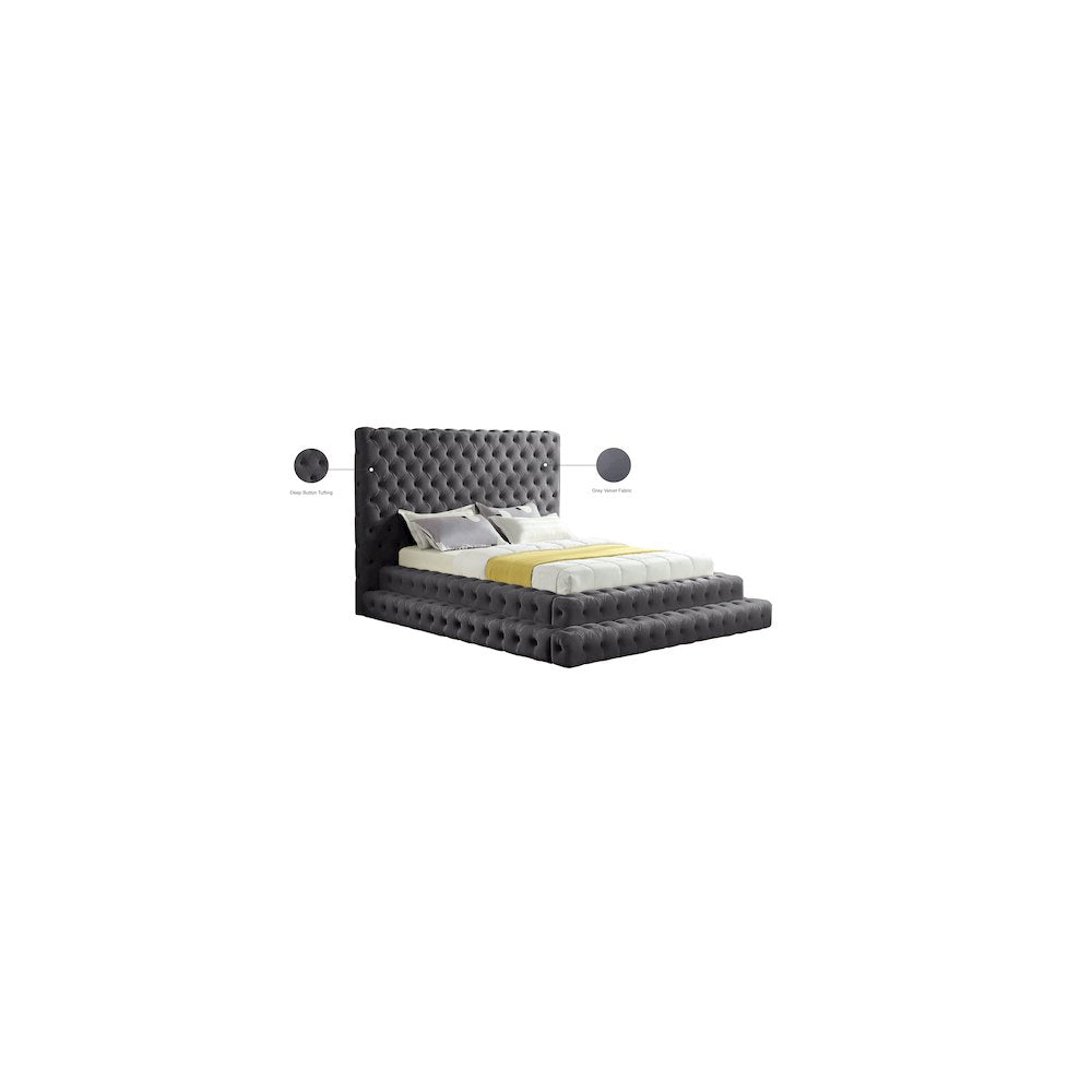 Revel Grey Velvet Queen Bed