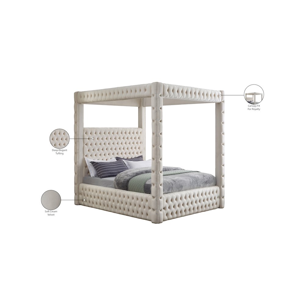 Royal Beige Velvet Queen Bed