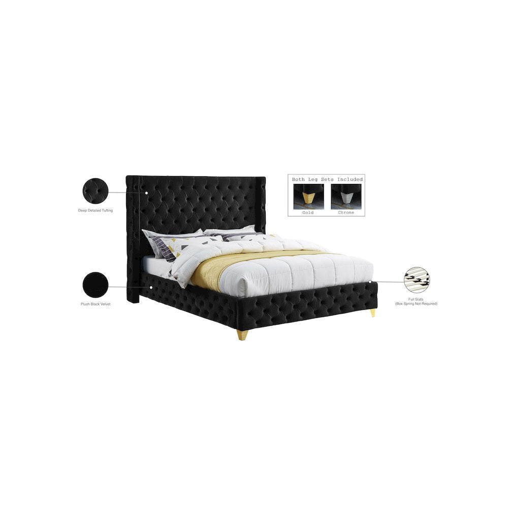 Savan Black Velvet King Bed