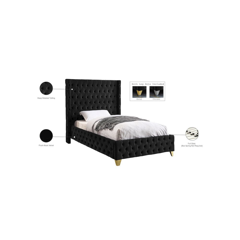Savan Black Velvet Twin Bed
